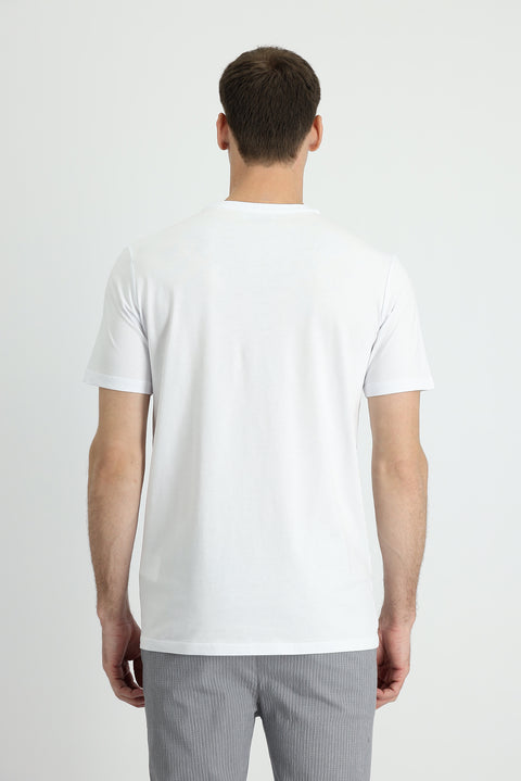 Beyaz Bisiklet Yaka Slim Fit Dar Kesim Süprem Pamuk Tişört