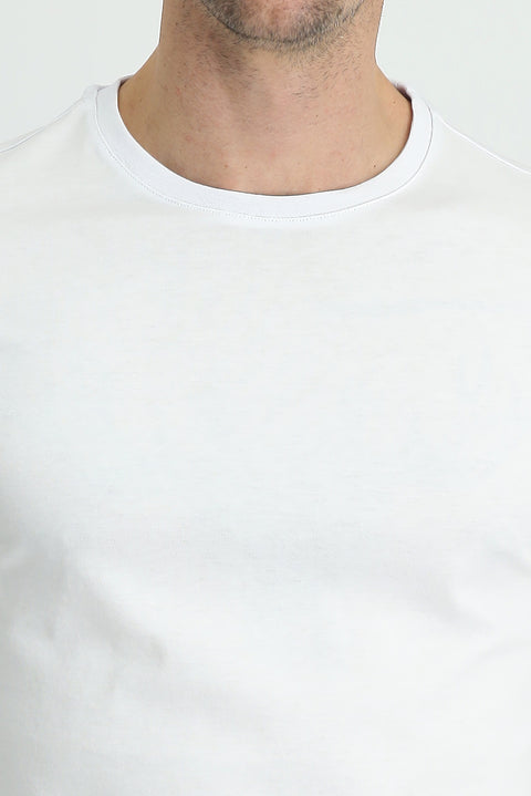 Beyaz Bisiklet Yaka Slim Fit Dar Kesim Süprem Pamuk Tişört
