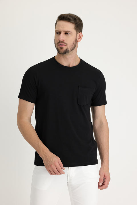 Siyah Bisiklet Yaka Slim Fit Dar Kesim Tişört