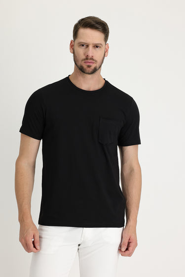 Siyah Bisiklet Yaka Slim Fit Dar Kesim Tişört