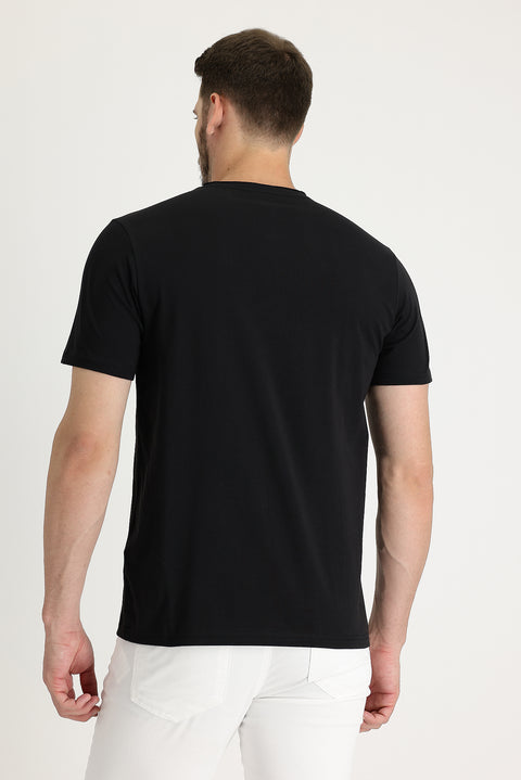 Siyah Bisiklet Yaka Slim Fit Dar Kesim Tişört