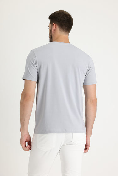 Orta Gri Bisiklet Yaka Slim Fit Dar Kesim Tişört