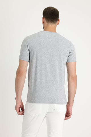  Orta Gri Melanj Bisiklet Yaka Slim Fit Dar Kesim Tişört