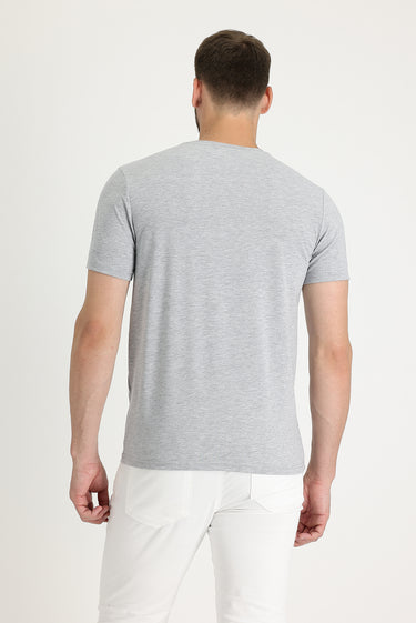 Orta Gri Melanj Bisiklet Yaka Slim Fit Dar Kesim Tişört