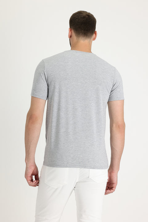 Orta Gri Melanj Bisiklet Yaka Slim Fit Dar Kesim Tişört