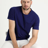 Orta Lacivert Bisiklet Yaka Slim Fit Dar Kesim Tişört