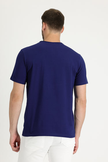 Orta Lacivert Bisiklet Yaka Slim Fit Dar Kesim Tişört