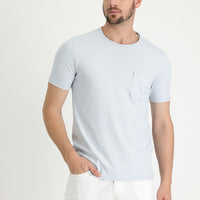 Açık Mavi Bisiklet Yaka Slim Fit Dar Kesim Tişört