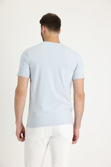 Açık Mavi Bisiklet Yaka Slim Fit Dar Kesim Tişört