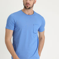 Havacı Mavi Bisiklet Yaka Slim Fit Dar Kesim Tişört