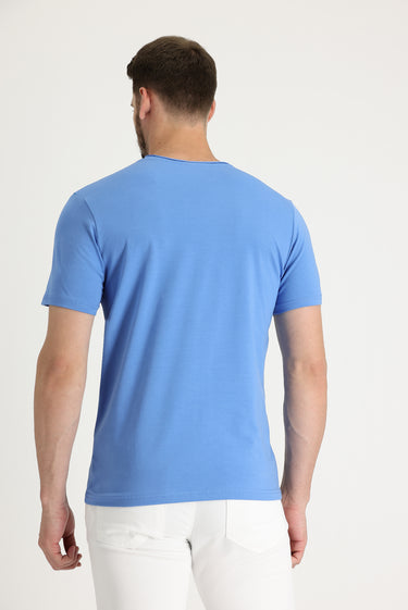 Havacı Mavi Bisiklet Yaka Slim Fit Dar Kesim Tişört