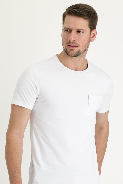 Beyaz Bisiklet Yaka Slim Fit Dar Kesim Tişört