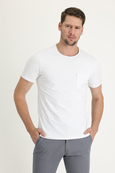  Beyaz Bisiklet Yaka Slim Fit Dar Kesim Tişört