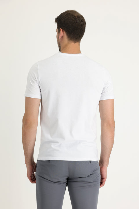 Beyaz Bisiklet Yaka Slim Fit Dar Kesim Tişört