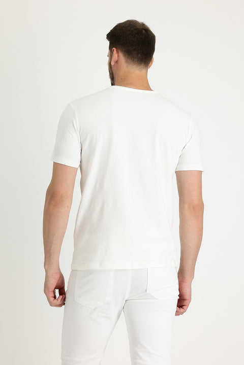 Ekru Bisiklet Yaka Slim Fit Dar Kesim Tişört