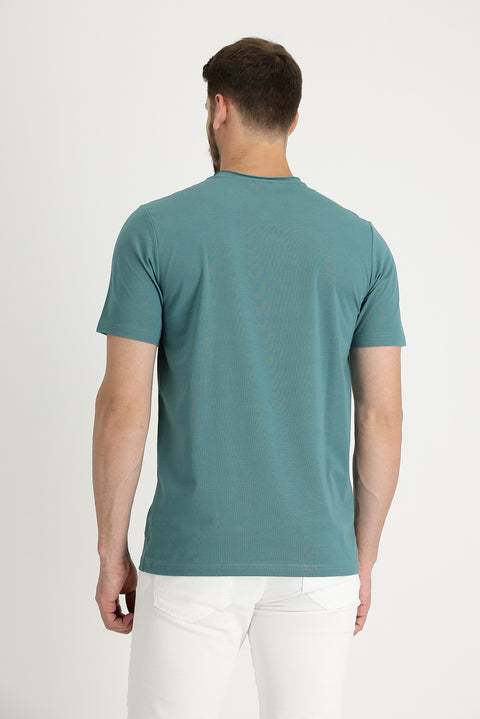 Orta Haki Bisiklet Yaka Slim Fit Dar Kesim Tişört