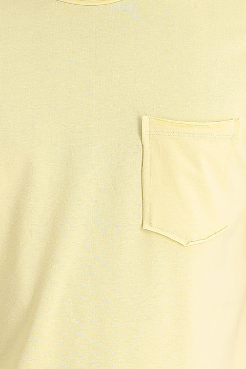 Açık Sarı Bisiklet Yaka Slim Fit Dar Kesim Tişört
