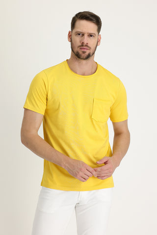  Koyu Sarı Bisiklet Yaka Slim Fit Dar Kesim Tişört