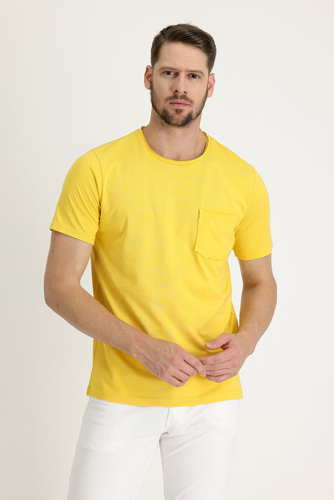 Koyu Sarı Bisiklet Yaka Slim Fit Dar Kesim Tişört