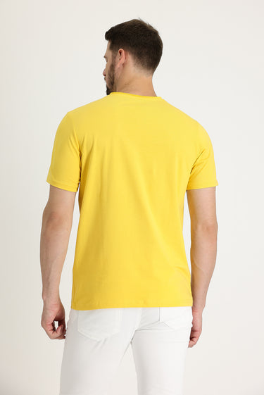Koyu Sarı Bisiklet Yaka Slim Fit Dar Kesim Pamuklu Tişört