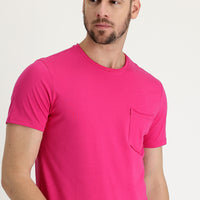 Fuşya Bisiklet Yaka Slim Fit Dar Kesim Pamuklu Tişört