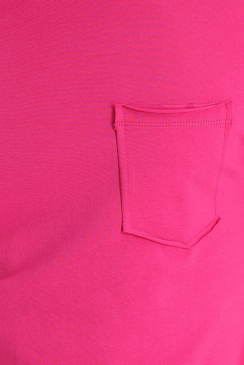 Fuşya Bisiklet Yaka Slim Fit Dar Kesim Pamuklu Tişört