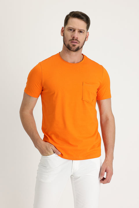 Orta Turuncu Bisiklet Yaka Slim Fit Dar Kesim Tişört