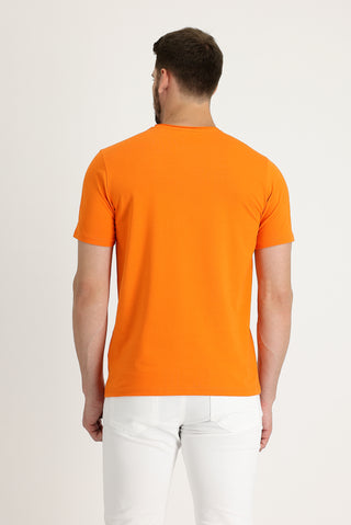  Orta Turuncu Bisiklet Yaka Slim Fit Dar Kesim Tişört