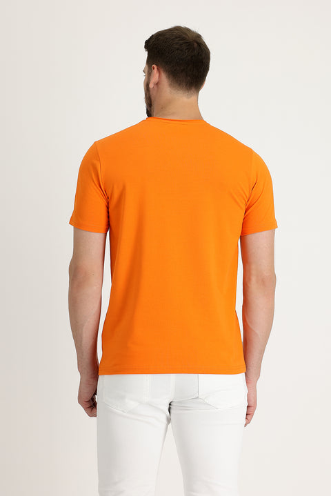 Orta Turuncu Bisiklet Yaka Slim Fit Dar Kesim Tişört