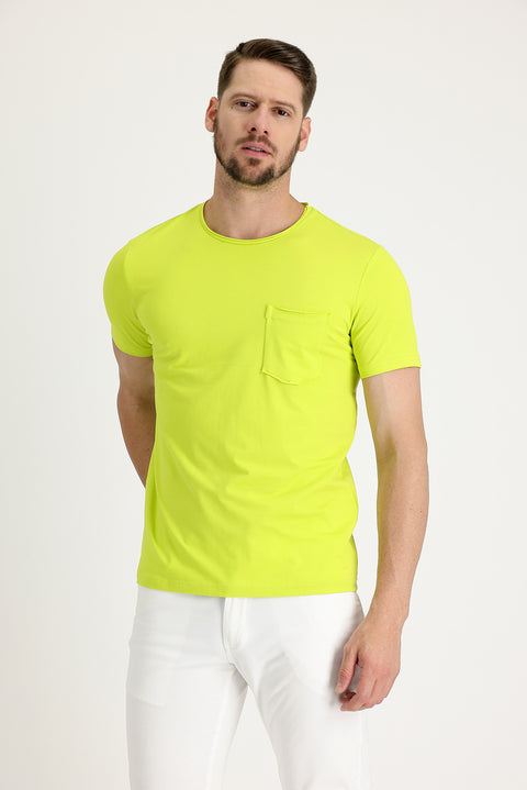 Fıstık Yeşili Bisiklet Yaka Slim Fit Dar Kesim Tişört