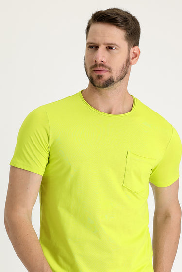 Fıstık Yeşili Bisiklet Yaka Slim Fit Dar Kesim Tişört