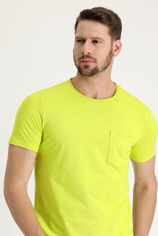  Fıstık Yeşili Bisiklet Yaka Slim Fit Dar Kesim Tişört