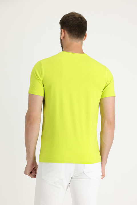 Fıstık Yeşili Bisiklet Yaka Slim Fit Dar Kesim Tişört