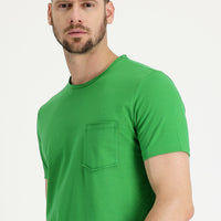 Çimen Yeşili Bisiklet Yaka Slim Fit Dar Kesim Tişört