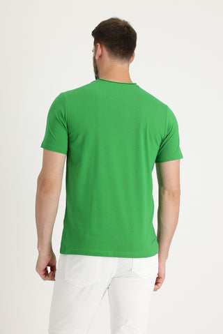  Çimen Yeşili Bisiklet Yaka Slim Fit Dar Kesim Pamuklu Tişört