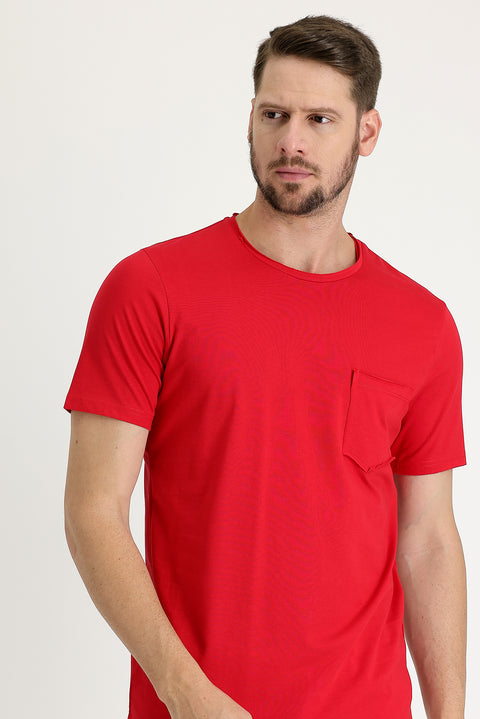 Bayrak Kırmızı Bisiklet Yaka Slim Fit Dar Kesim Tişört