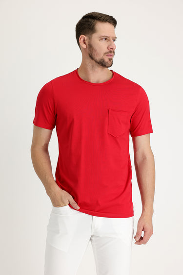  Bayrak Kırmızı Bisiklet Yaka Slim Fit Dar Kesim Pamuklu Tişört