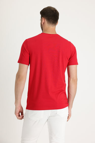  Bayrak Kırmızı Bisiklet Yaka Slim Fit Dar Kesim Pamuklu Tişört
