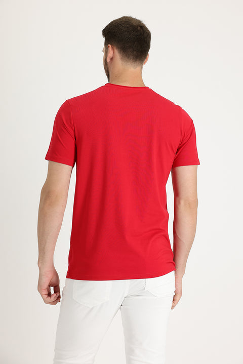 Bayrak Kırmızı Bisiklet Yaka Slim Fit Dar Kesim Tişört