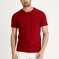Dark Red Crew Neck Slim Fit Narrow Cut Cotton T-Shirt