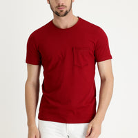 Koyu Kırmızı Bisiklet Yaka Slim Fit Dar Kesim Pamuklu Tişört