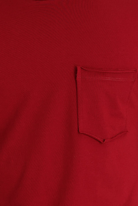 Dark Red Crew Neck Slim Fit Narrow Cut Cotton T-Shirt