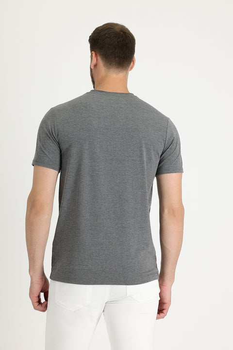 Koyu Antrasit Bisiklet Yaka Slim Fit Dar Kesim Tişört