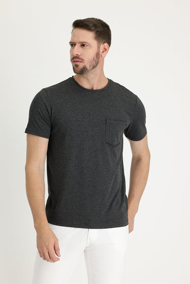 Koyu Antrasit Melanj Bisiklet Yaka Slim Fit Dar Kesim Tişört