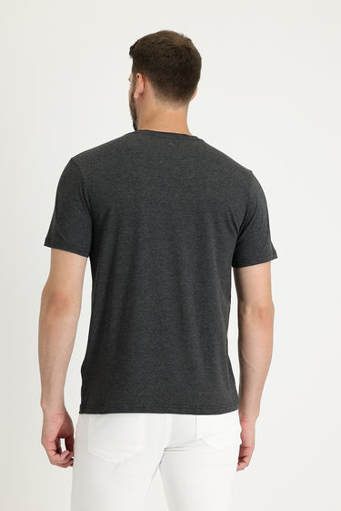 Koyu Antrasit Melanj Bisiklet Yaka Slim Fit Dar Kesim Tişört