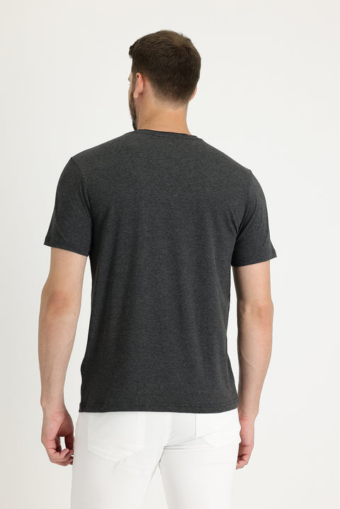 Koyu Antrasit Melanj Bisiklet Yaka Slim Fit Dar Kesim Tişört