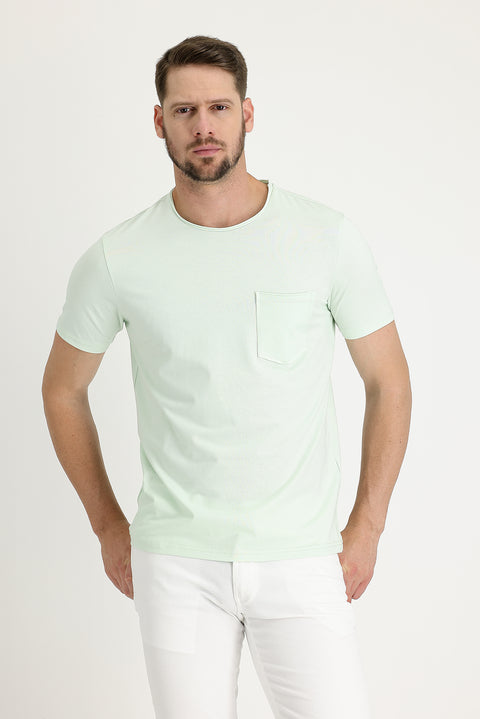 Su Yeşili Bisiklet Yaka Slim Fit Dar Kesim Tişört