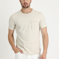 Açık Vizon Bisiklet Yaka Slim Fit Dar Kesim Tişört