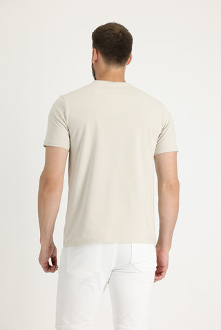  Açık Vizon Bisiklet Yaka Slim Fit Dar Kesim Tişört