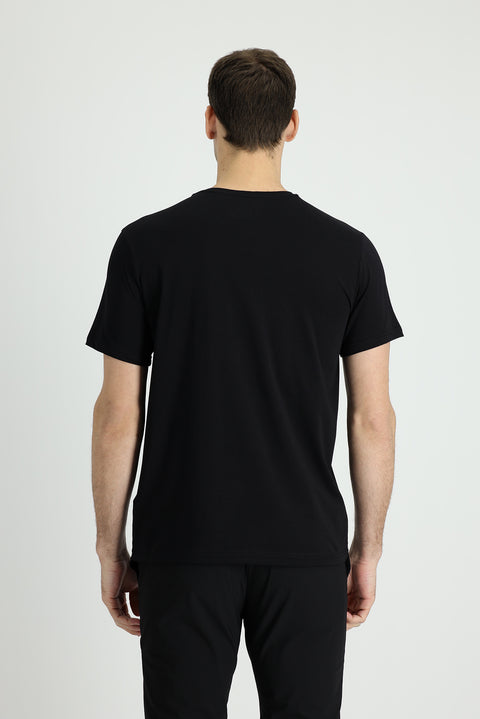 Siyah Bisiklet Yaka Slim Fit Dar Kesim Süprem Pamuklu Tişört